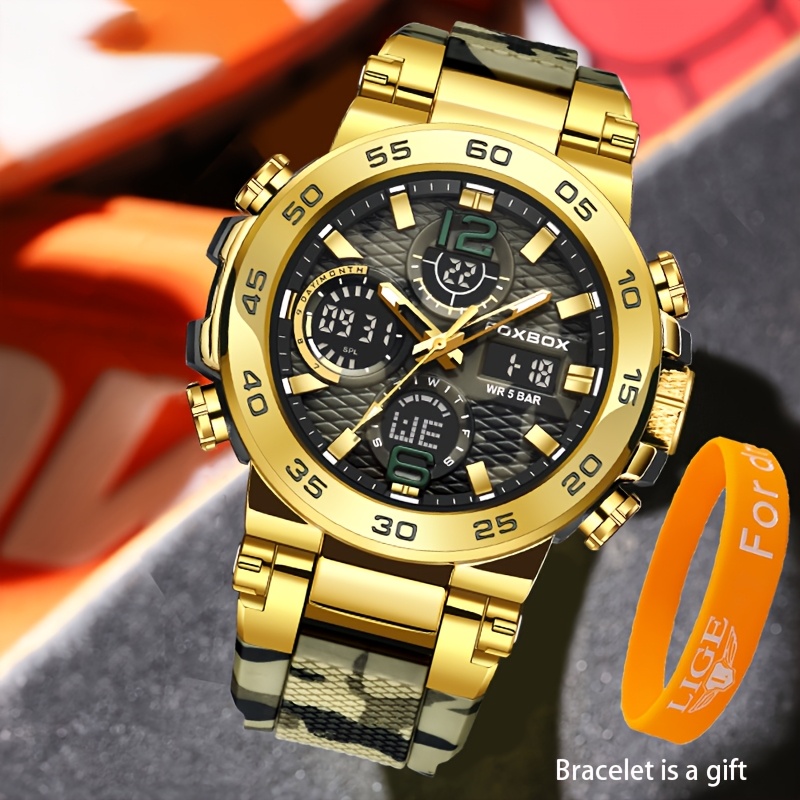 FOXBOX Stylish Men's Digital Watch Set, Waterproof Design