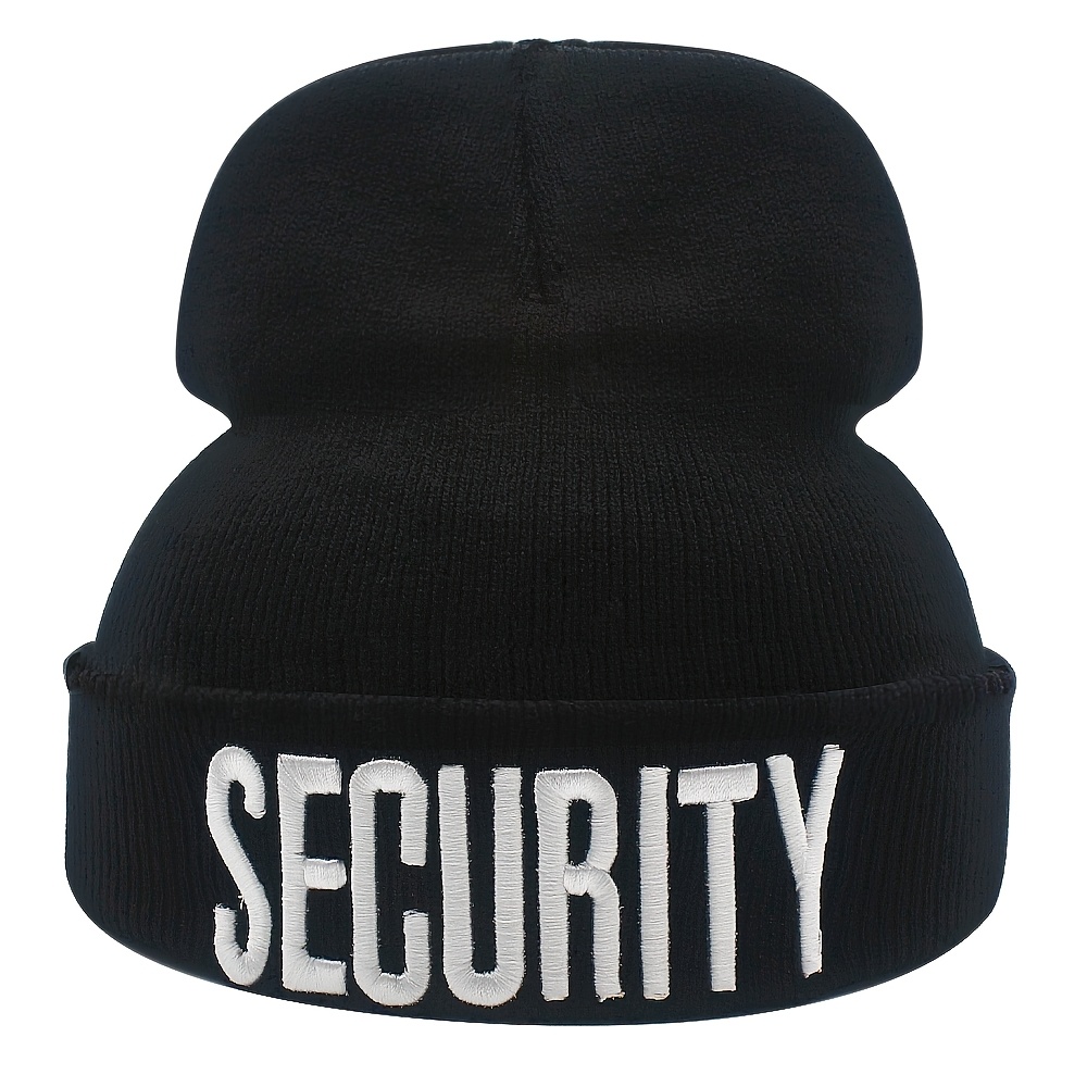 

Embroidered Cuffed Knitted Beanie - Security Safety Skull Cap, Winter Warm Hat For Men And Women, 100% Acrylic, Watch Cap