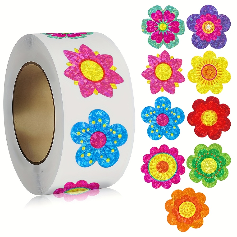 Image of 500pcs/roll Glittering Floral Pattern Sticker Christmas Gifts Decoration Label For Encouragement Stationery Stickers