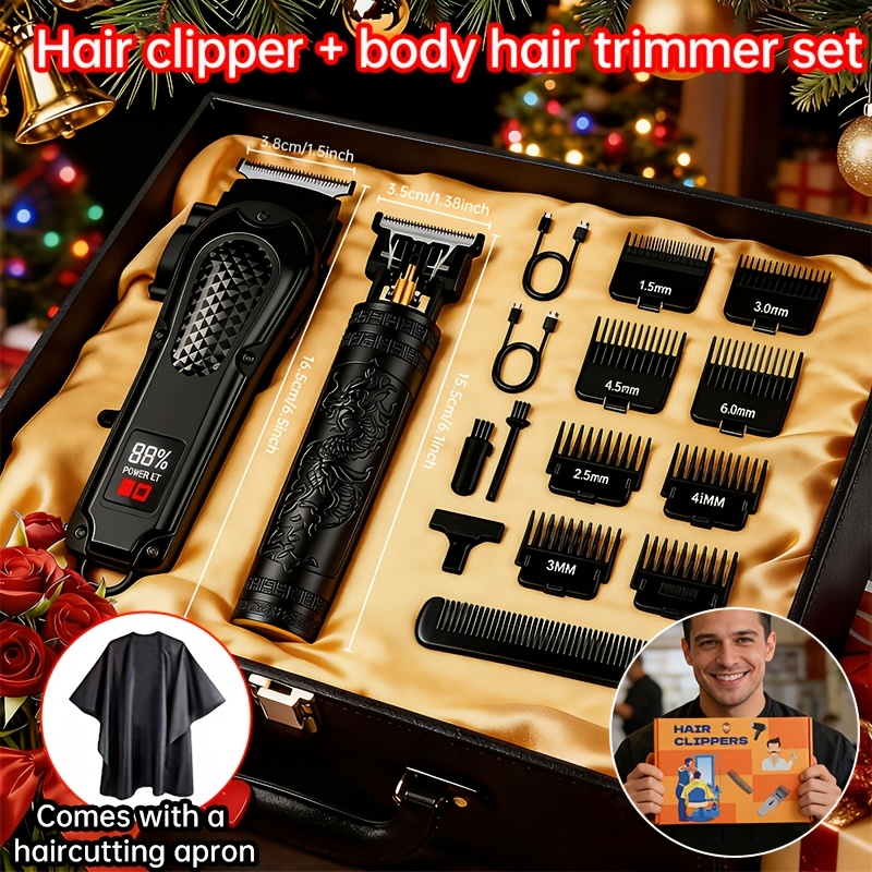 TEMU 2pcs Men's Cordless Hair Clipper Set, Usb Rechargeable Electric Hair Clipper, Detail Trimmer, Hair Cutter For Home And Car Use, With Display