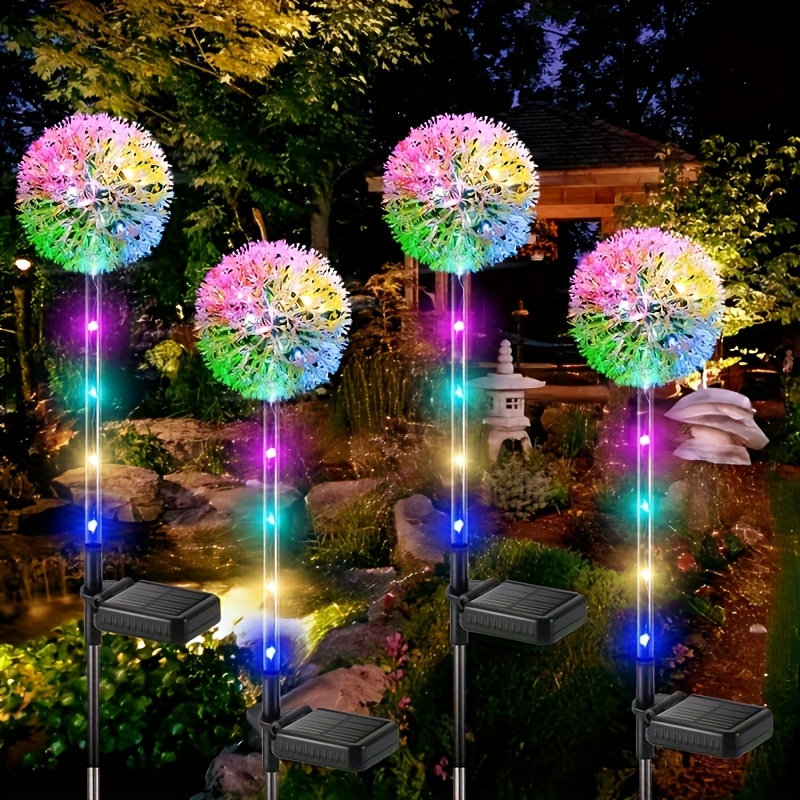 TEMU 4/8 Pack Solar Lights Outdoor, Outdoor Solar Dandelion Lights With 2 Lighting Modes, Colorful Solar Garden Lights Outdoor Landscape Lighting For