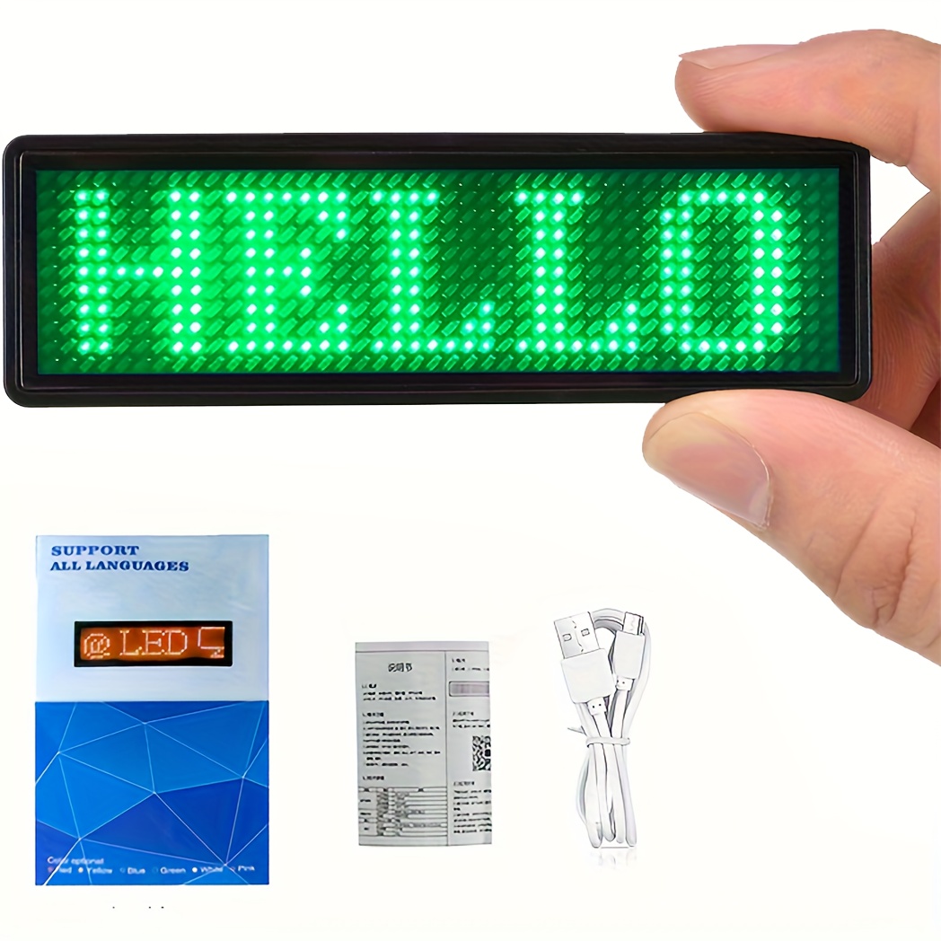 Bluetooth LED Name Badge DIY Programmable Scrolling Message Board  Multi-language Mini LED Tag Pattern Display for Party Meeting