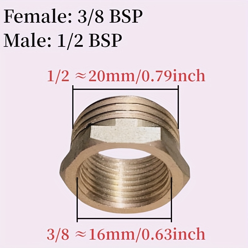 2pcs Reducing Hex Bushing 1/2" Male To 3/8" Female Thread Adapter Coupler & Connector