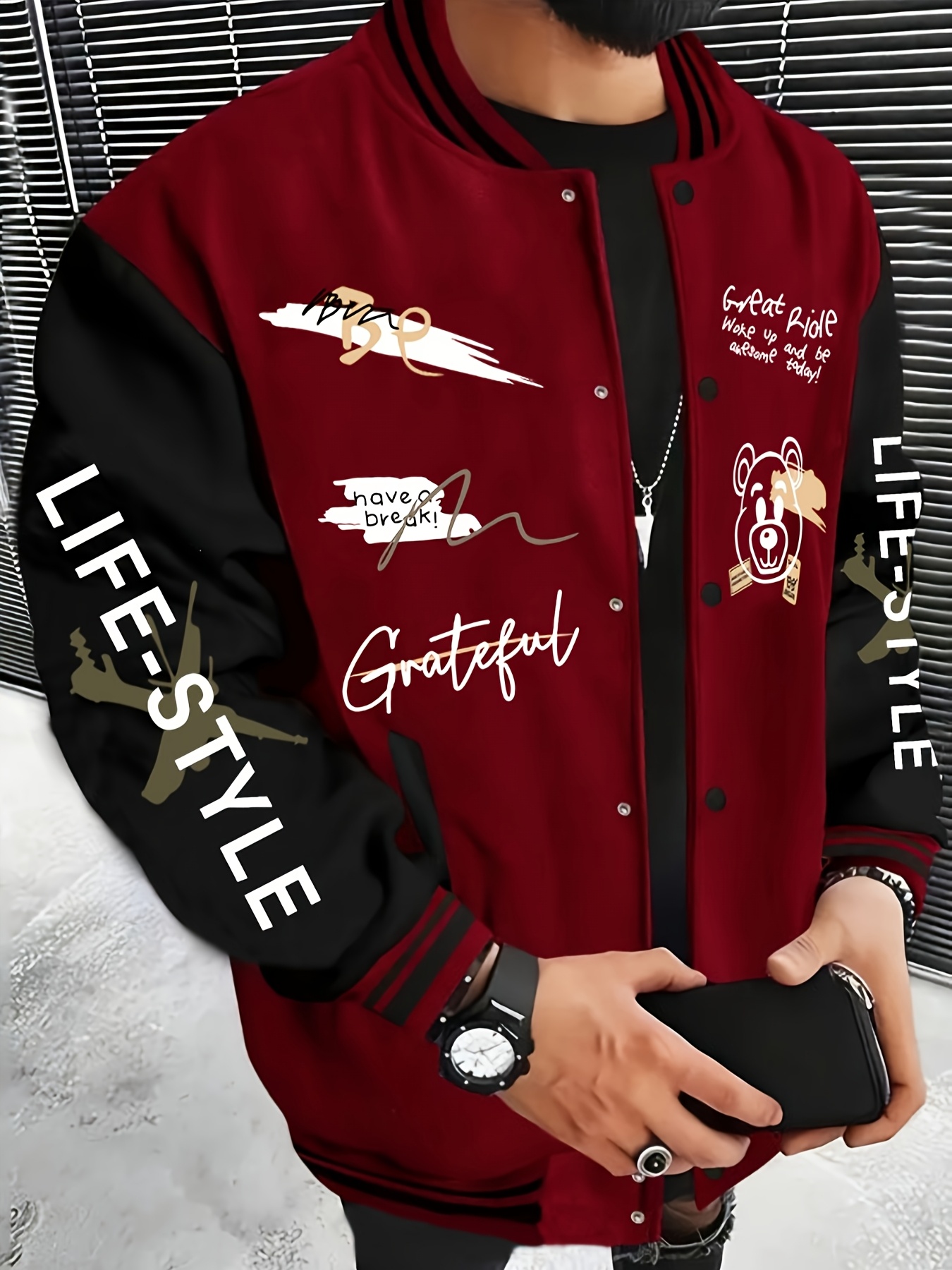 veste baseball homme style preppy impression vie est voyage Temu