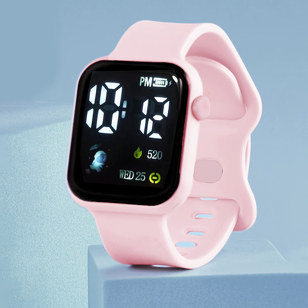 A 6pcs Set of Watches Featuring Cute Cartoon Designs, Pink Astronaut Digital Watches, And Heart Jewelry Sets, Equipped with Flashing LED Lights Suitable for Everyday Wear, Holidays, Sports Bands, Travel Running, And Birthday Gifts