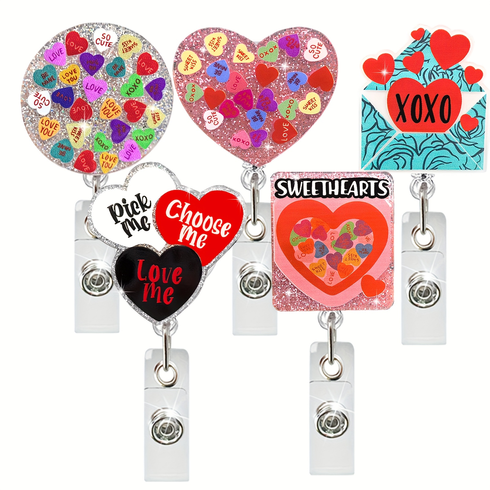 

1pc Glittering Acrylic Retractable Id Badge Holder With Swivel Clip - Love & - Perfect Valentine's Gift For Nurses, Doctors, And Office Professionals