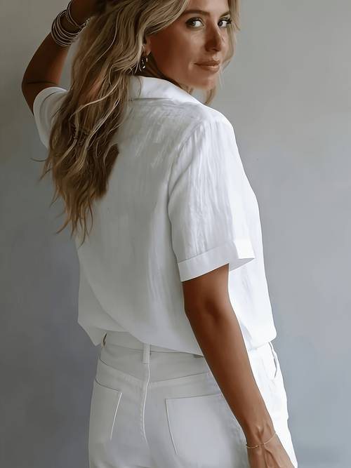 elegancka damska bluzka z krótkim rękawem w wakacyjnym, luźna i leniwa koszulka, codzienna koszulka do pracy w literackim, dopasowana i podkreślająca sylwetkę, styl temperamenu na co dzień, luźna, drapowana, oddychająca i wygodna