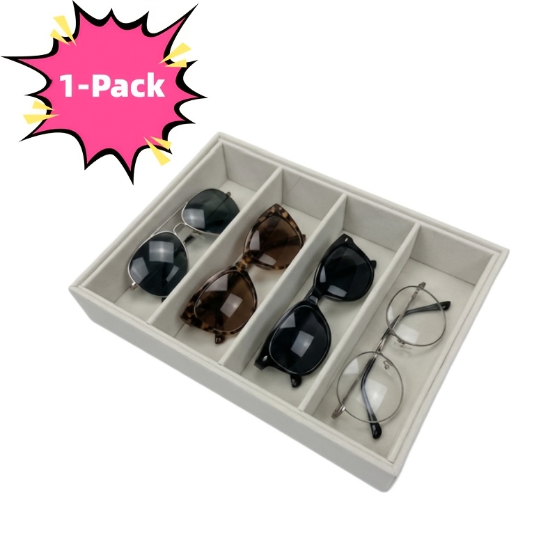 TEMU [1/ 2-pack] 4-grid Beige Velvet Sunglasses Organizer Tray - Stackable Eyeglass Display Case And Drawer Organizer Insert - Scratch-free Soft