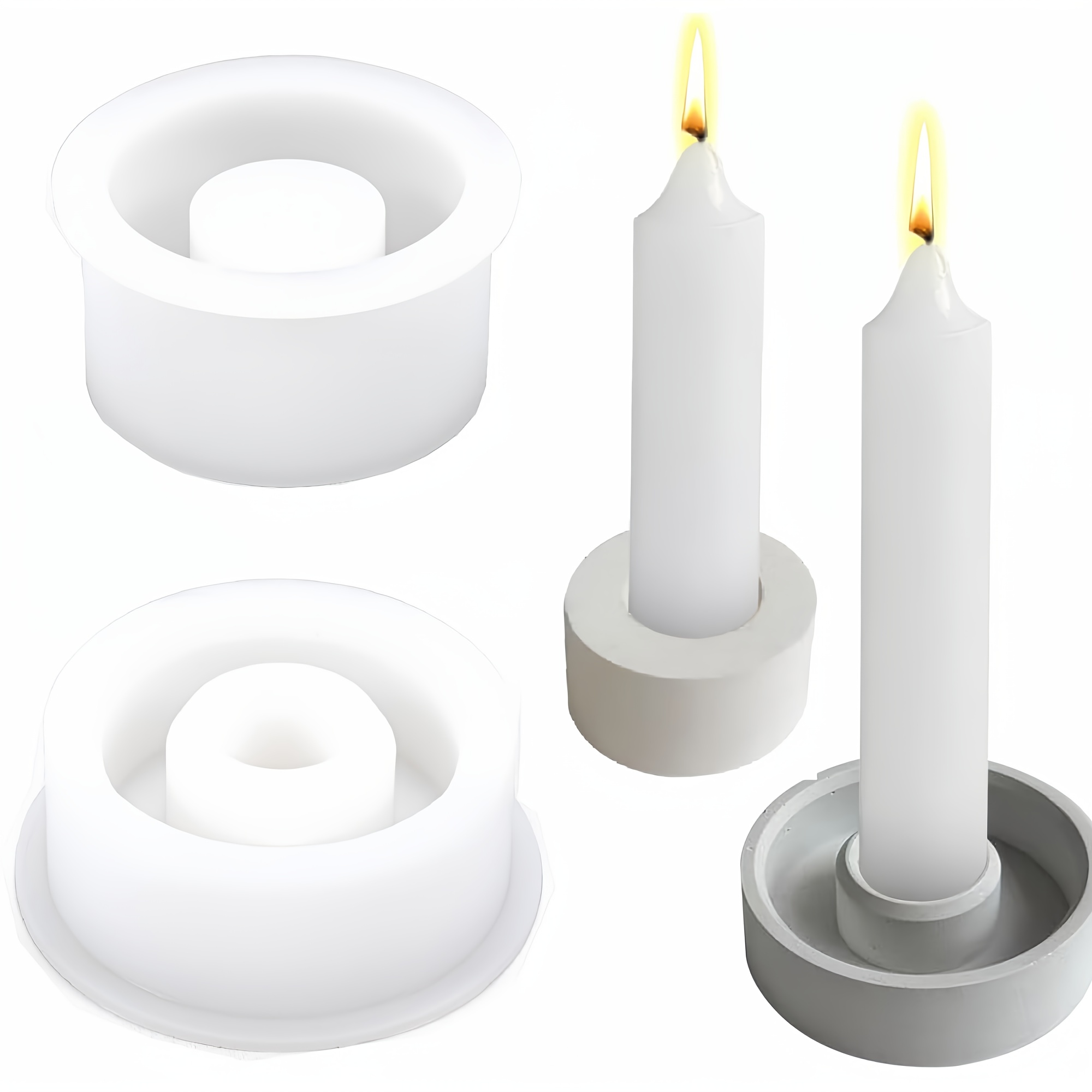 

2pcs Silicone Candle Holder Molds For Diy Concrete & Resin Casting - Round Molds For Taper Candles And Tea Lights, And Clean, Creative Candle Projects| Holder|flexible Silicone Mold, Candle Molds