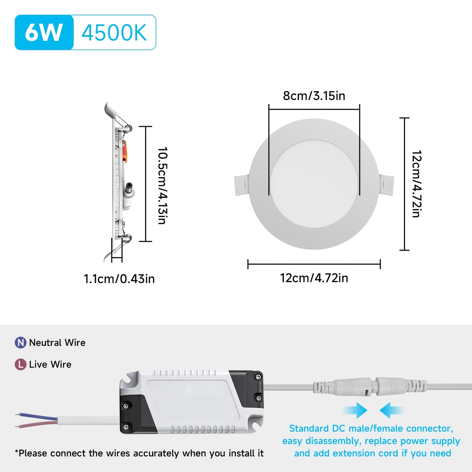 10pcs 6w Led Recessed Ceiling Light, 4500k Recessed Light Bathroom Ceiling Spotlights