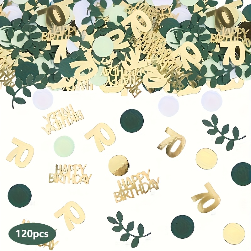 Image of 120pcs Sage Green Happy 70th Birthday Confetti - Glittery 70th Birthday Table Decoration For Men And Women - Suitable For 70th Birthday Party And Anniversary Party Decorations.