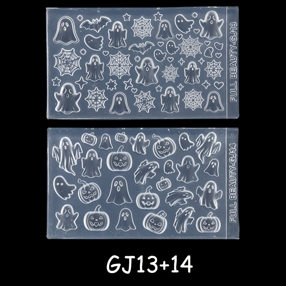 TEMU 1/2pcs Cartoon pour moule à ongles, motif citrouille, araignée, chauve-souris, pour ongles, Halloween, outils de manucure et fournitures