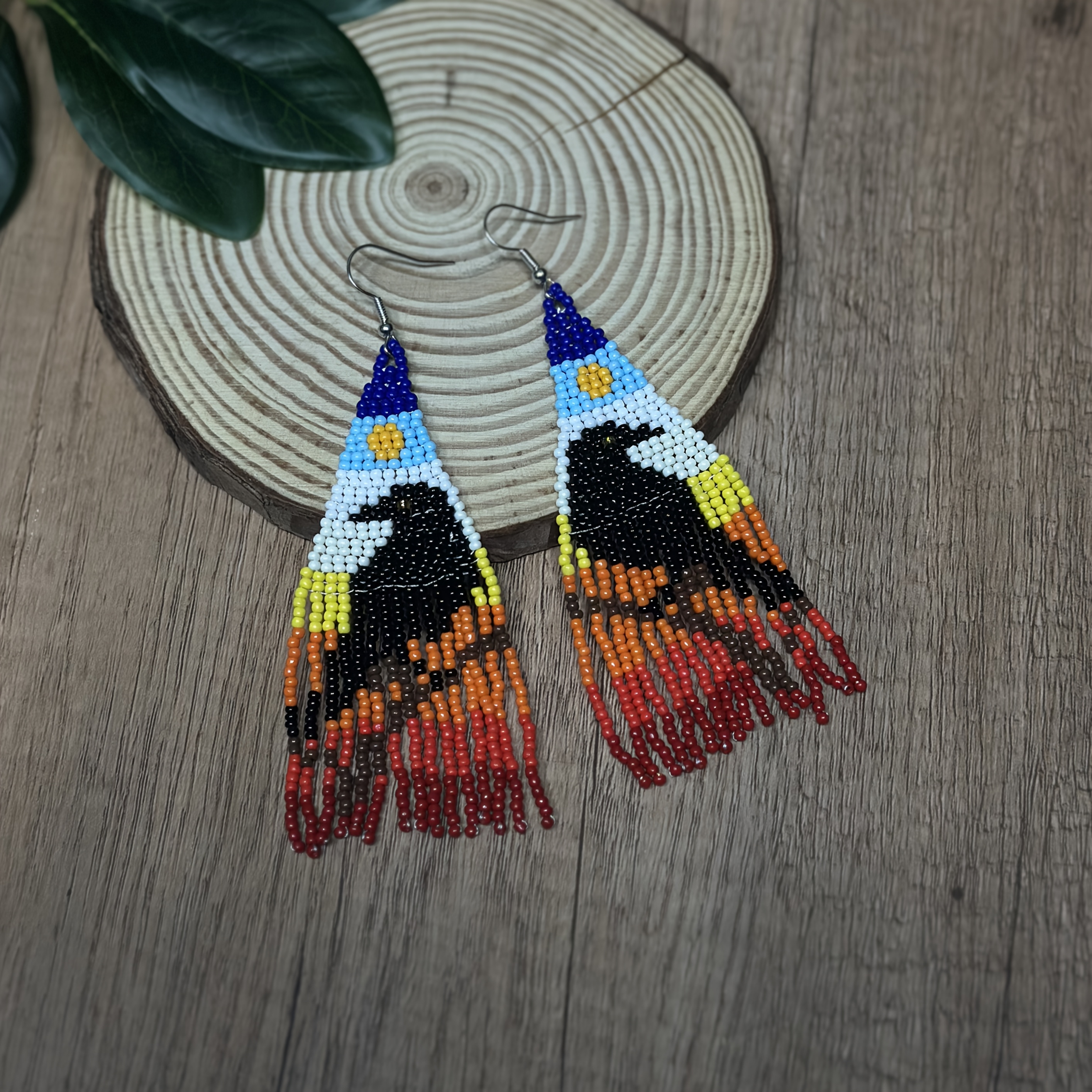 Handcrafted Bohemian Raven Beaded Tassel Earrings for Women