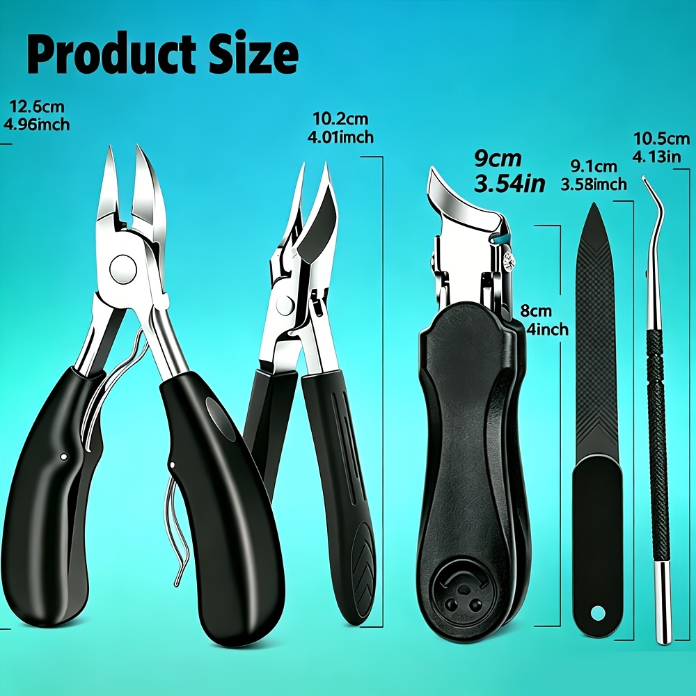 5pcs Men's Heavy-Duty Toenail Clipper Set with Classic Black Handle