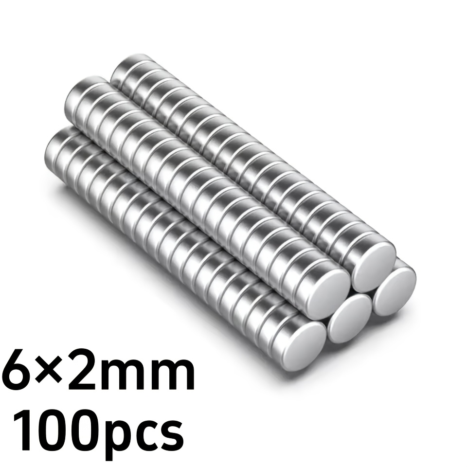 TEMU 6 x 2 mm Kühlschrankmagnete, 100 Stück silberfarbene, flache, dünne Magnete, gute runde Magnete, Knopfmagnete, Scheiben-Kühlschrankmagnete,