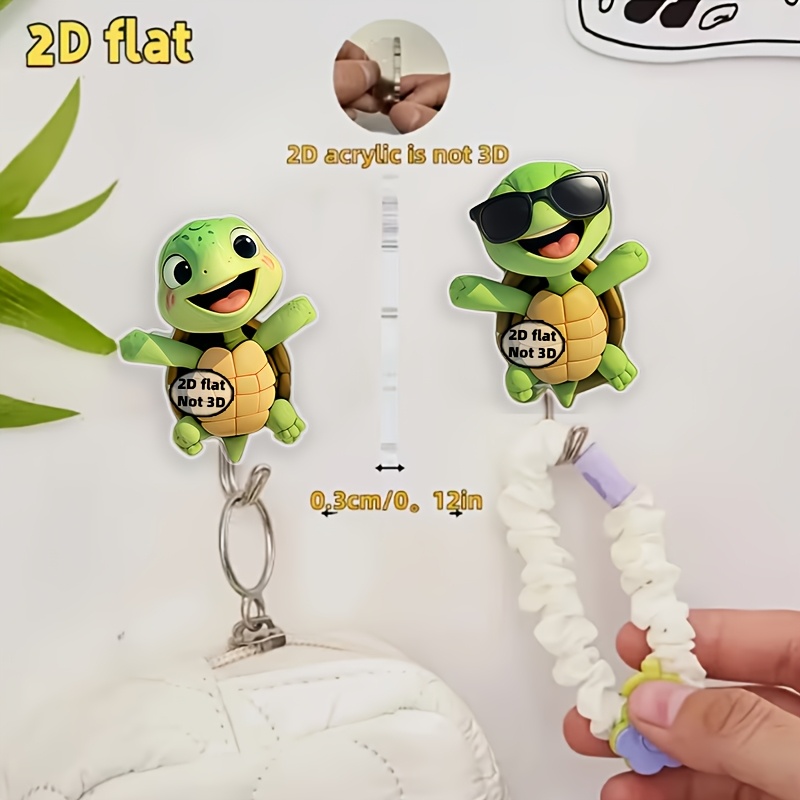 TEMU 2pcs Set Of 2d Flat Auxiliary Hooks, Fun Cartoon Pattern Self-adhesive Hook Decoration, Suitable For Kitchen, Bathroom, Room Decoration, Hanging