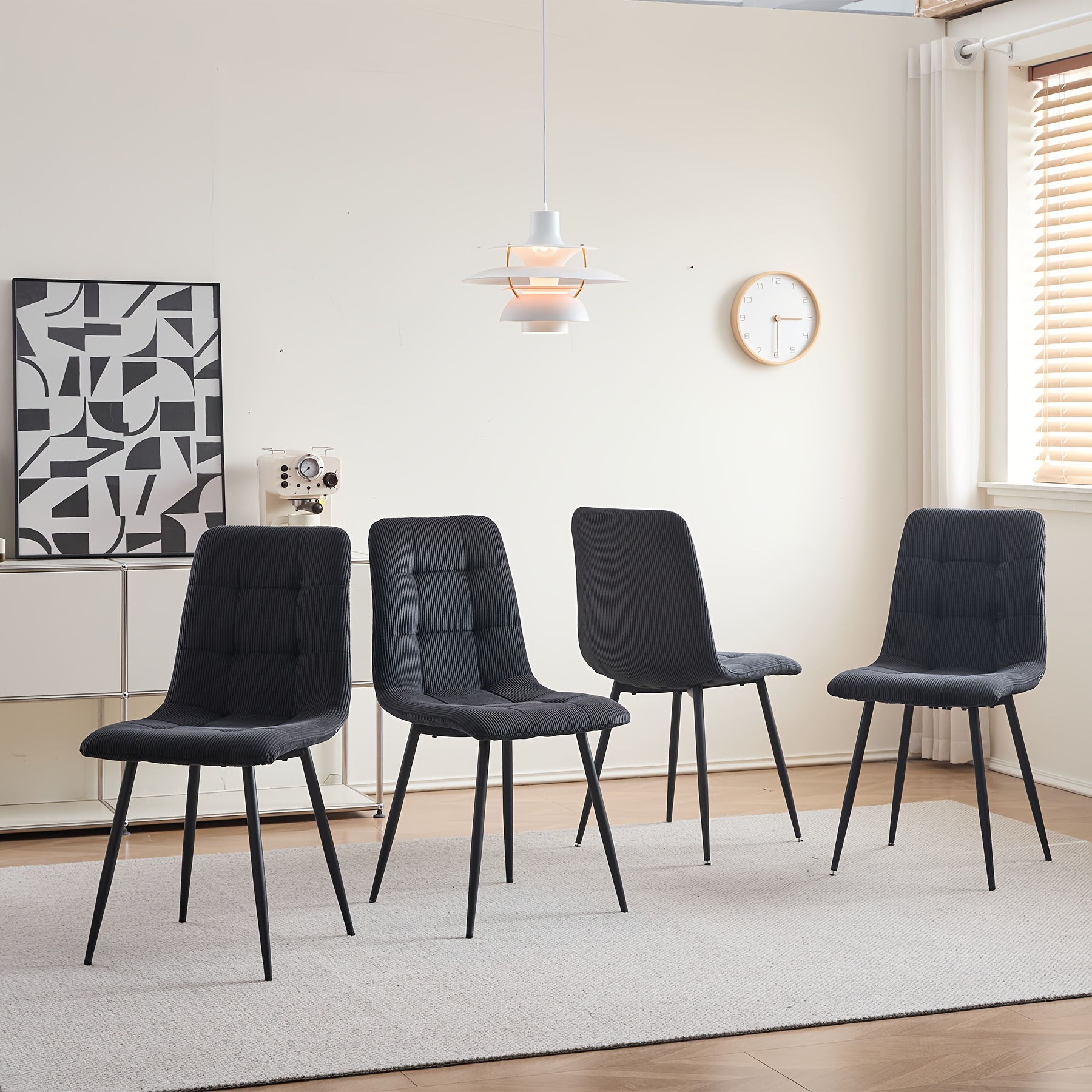 Image of Egoonm Set Of 4 Dining Chairs, Nordic Style, Corduroy Cushion Seat With Padding, Iron Legs For Apartment Bedroom