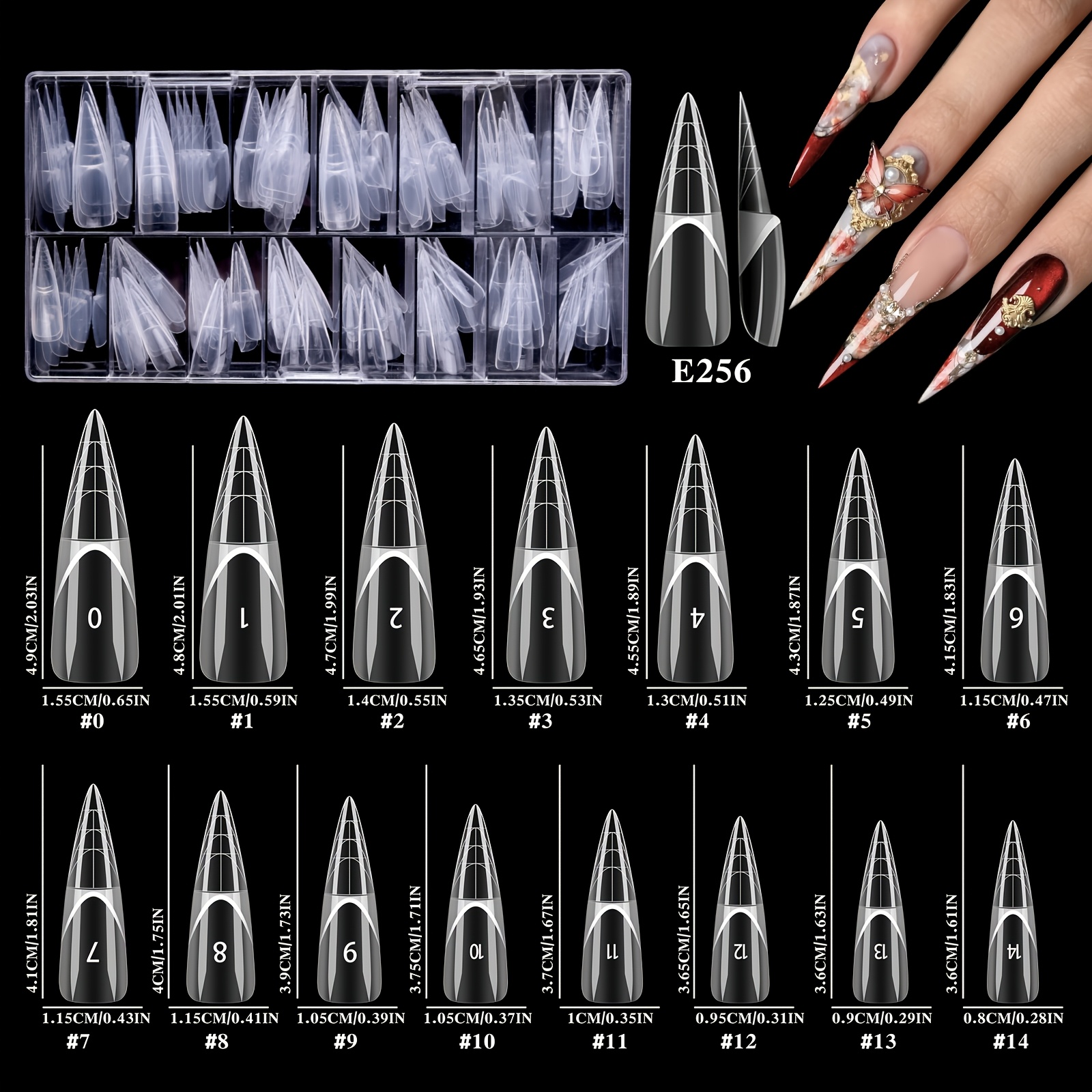 E-shop 150 Stück wiederverwendbare Space-Nail Dual-Formen, 15 Größen, Stiletto-Form, vollständig abdeckende künstliche Nagelformen mit intelligenter