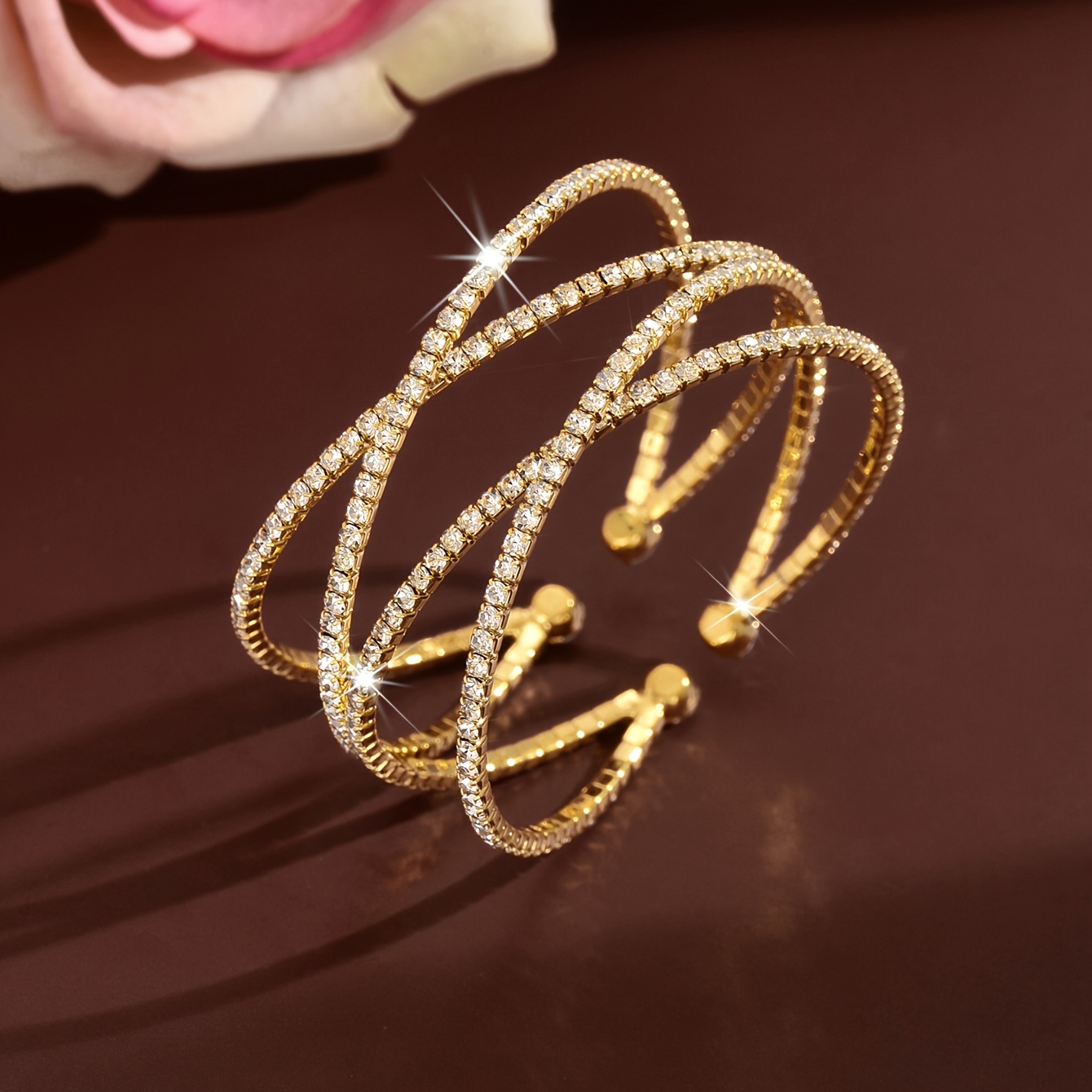 Women's Rhinestone Open Bangle, Slender Multi-Strand Design