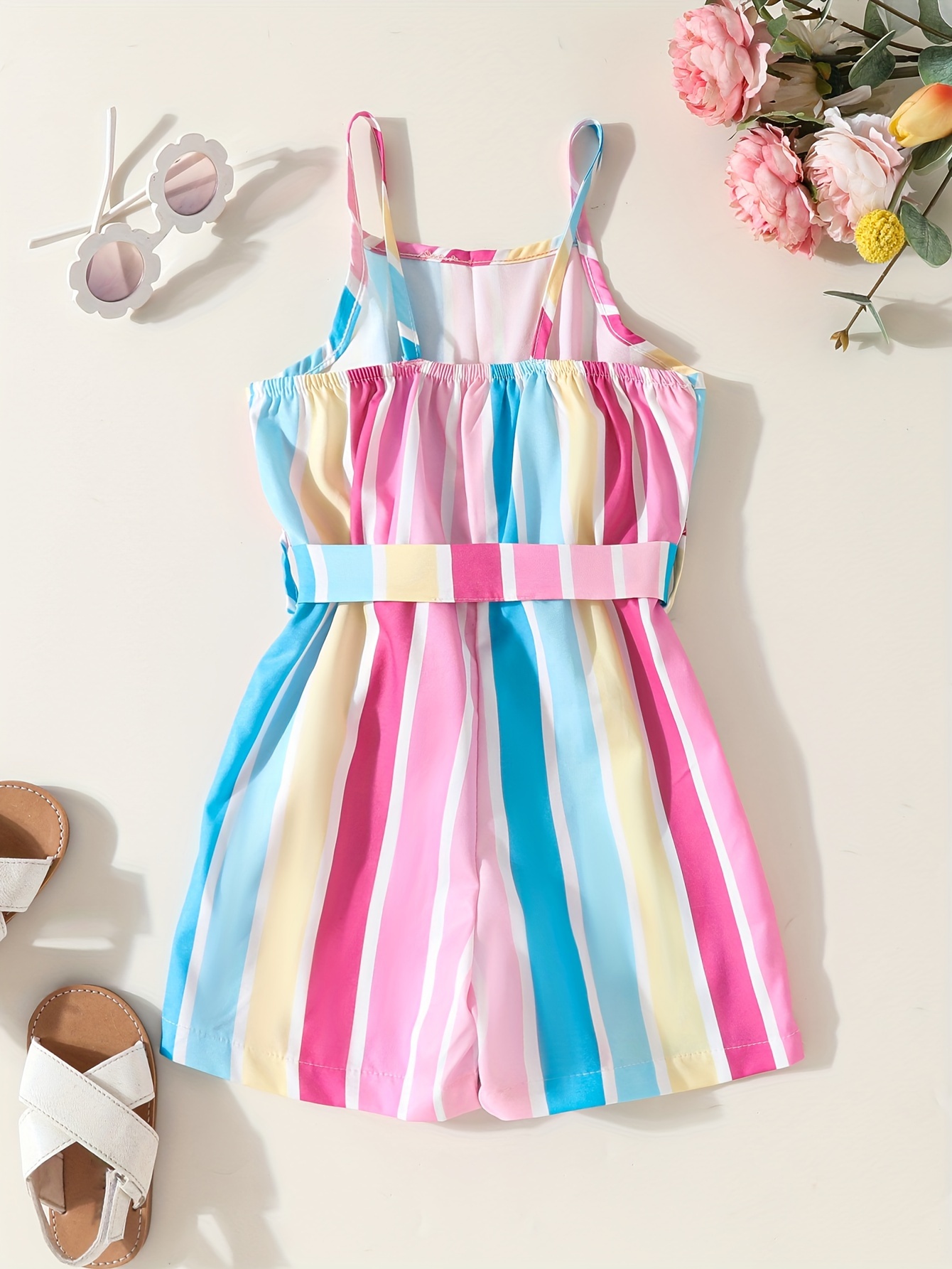 Stylish Casual Sleeveless Belted Jumpsuit with Straps for Outdoor Spring And Summer Wear.