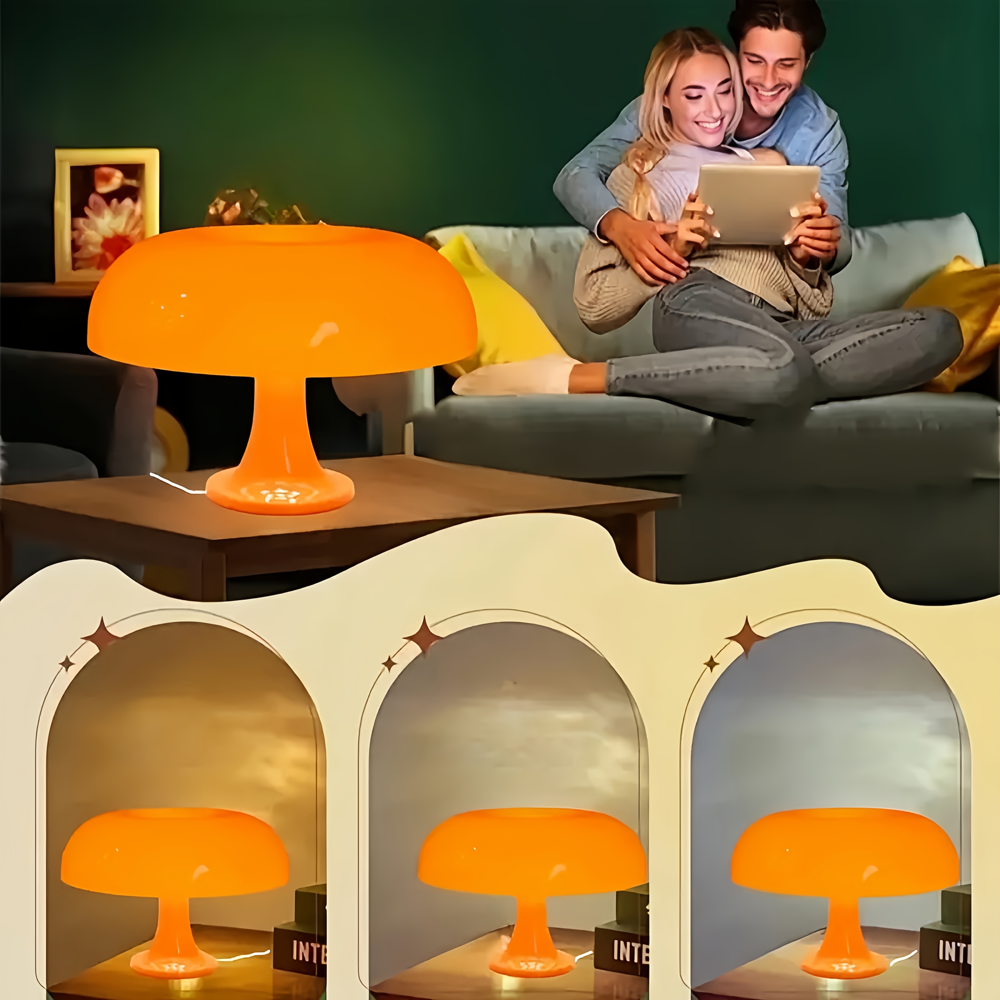 1pc Orange LED Mushroom Lamp - USB-Powered Decorative Night Light with Warm Glow for Bedroom, Kitchen, or Study, Modern Ambient Lighting for Cozy Spaces, Bedroom Lighting | Whimsical Lamp Design | Glossy Finish Lamp, Table Lamp for Bedroom