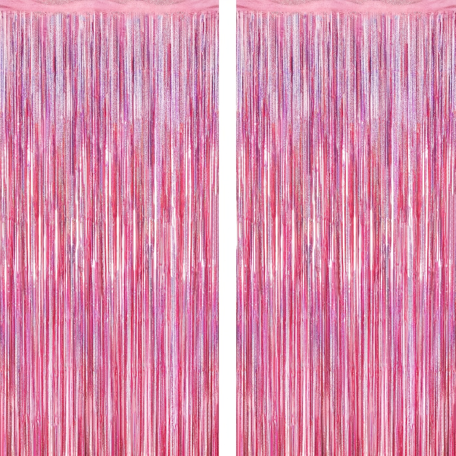 Image of Set Of 2 Backdrop Cloths, 3.28ft X 7.05ft, Birthday Party Decorations, Laser Pink Tassel Curtain, Foil Streamers, Pink Curtain Photo Backdrop, Happy Birthday Valentine's Day Background Cloth