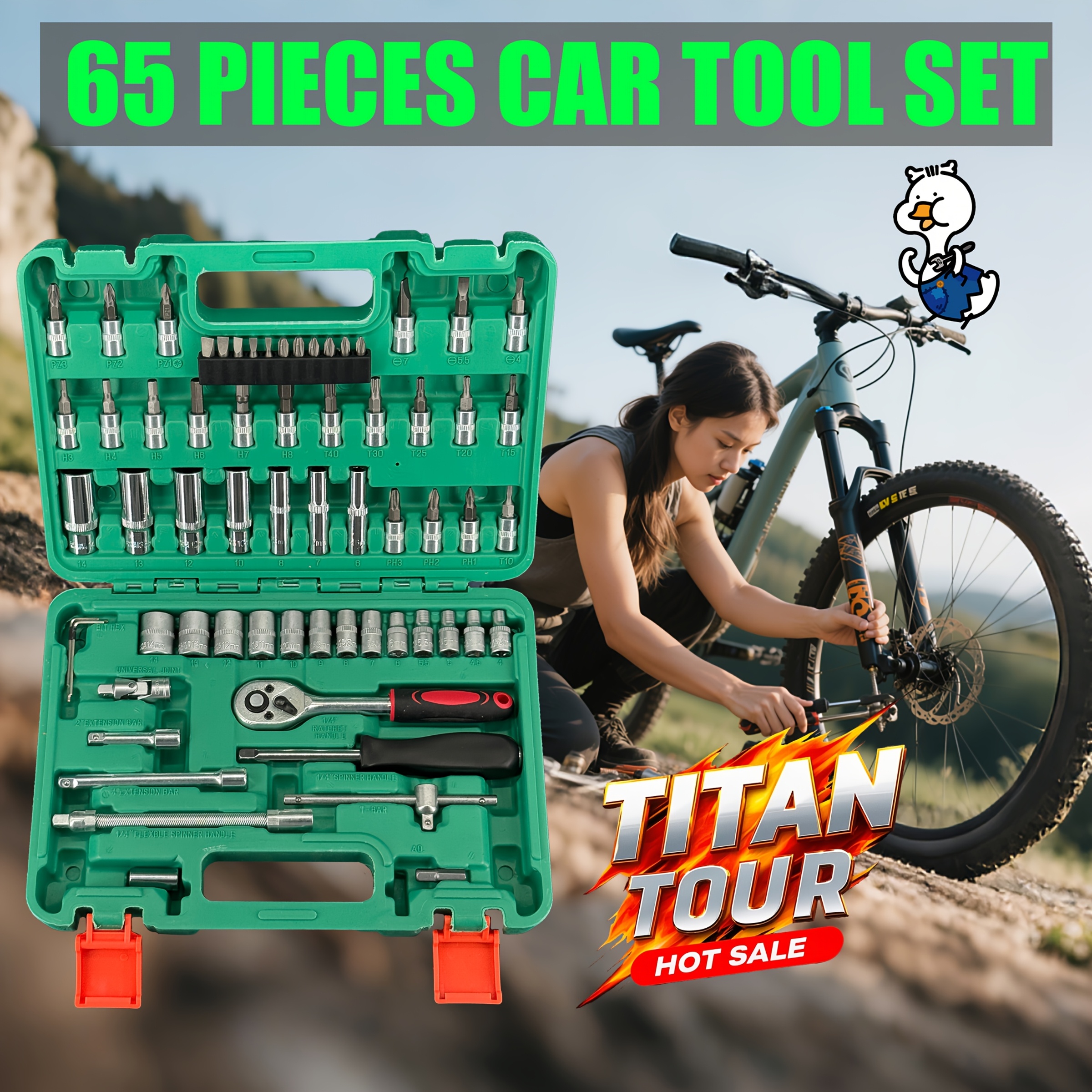 TEMU Kit d'outils de réparation de vélo professionnel avec 65 pièces, comprenant un jeu de douilles de à entraînement 1/4" fabriqué en alliage S2 et