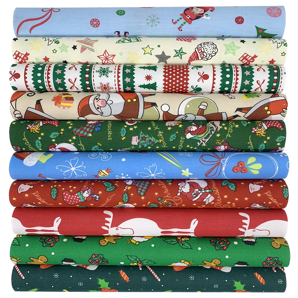 Image of 10pcs 25x25cm / 9.84x9.84inch 100% Cotton Christmas Fabric, Christmas Pattern Decorative Fabric, Sewing Fabric, Decorative Cotton, Diy Hand-sewing Material