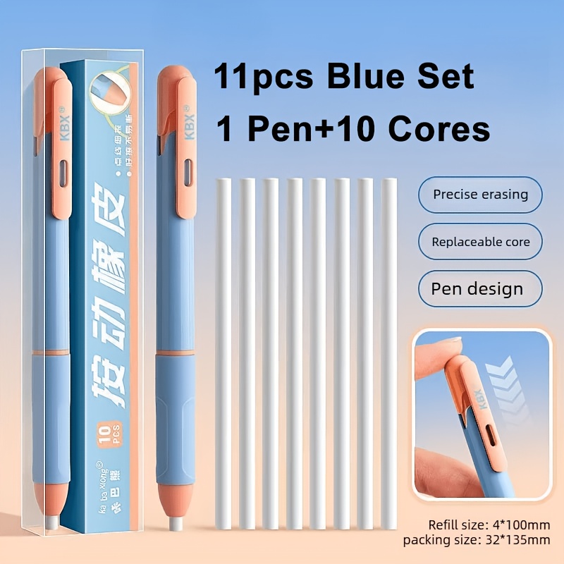 Image of 11pcs Pencil-shaped Erasers | Press Type With Replaceable Core, Assorted Varieties For Sketching, Drawing, Writing Office Stationery School Supplies