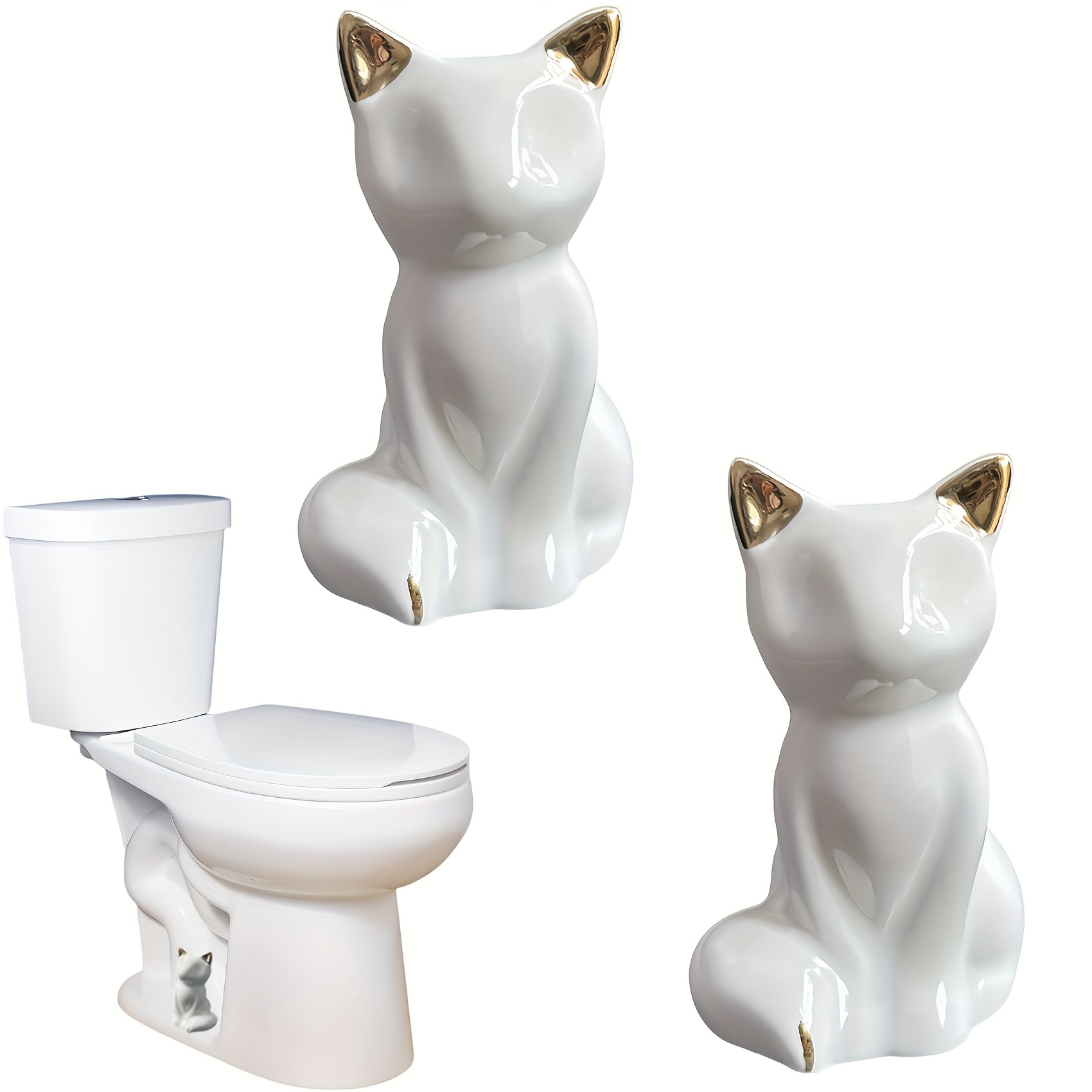 

2pcs White Ceramic Cat Toilet Bolt Caps - Rust-resistant Animal Shaped Covers For Bathroom Decor