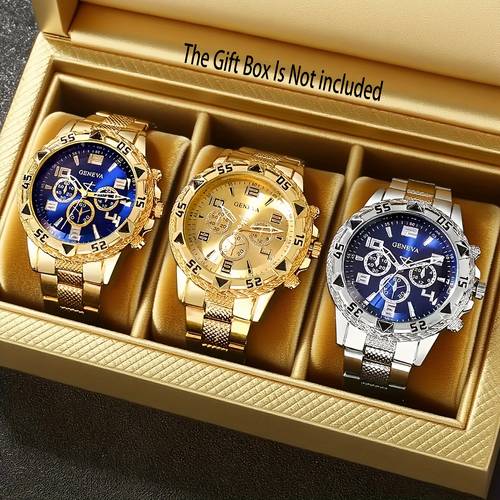 imagem do item conjunto de 3 relógios de masculinos da moda - pulseira de aço inoxidável, , exibição de hora , pilha - presente ideal para halloween, , de graças, dia namorados, acessórios para relógio, uso diário, design de relógio