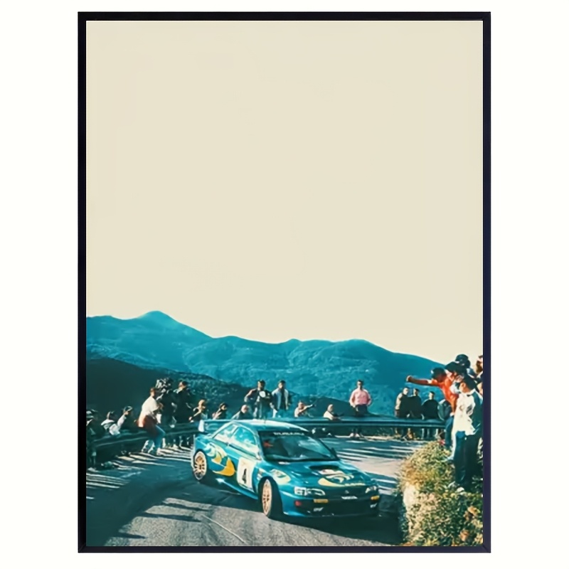 TEMU 2d Flat, Posters & Prints 2d Flat, 1 Unframed, Blue And Yellow Rally Car Mountain Track Canvas Print, Event -definition Photography Poster.
