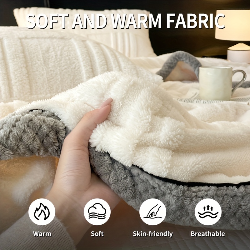 1pc luxury ultra soft plush blanket three second   winter thick plush throw striped grid design provides   and   suitable for   bedroom living room camping machine washable ideal for gifts or Product details 1