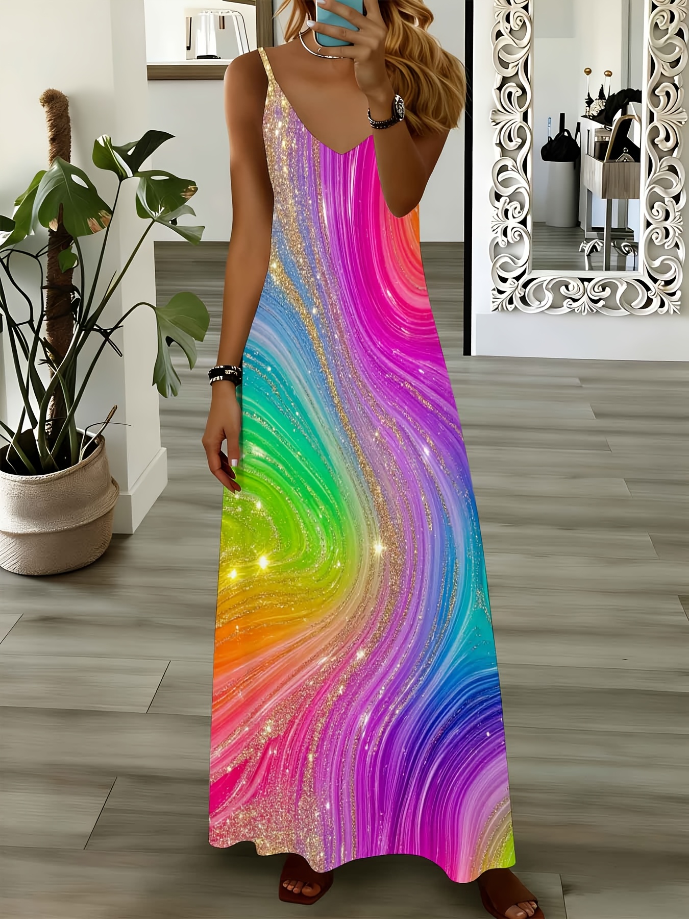 knee length dresses for ladies Wholesale Girl's Rainbow Spiral Tie-Dye Tank Dress (Ages: 4, 6, 8, 10, 12) main image 1