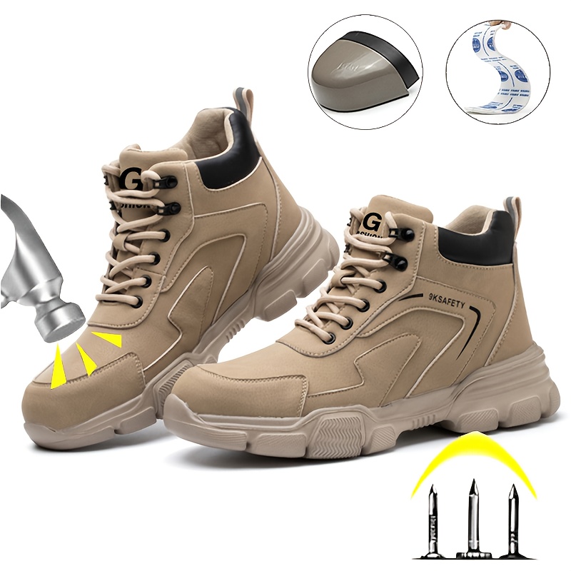   high top lace up shoes anti smashing anti puncture steel toe shoes casual wear resistant shoes breathable comfortable labor shoes mens and womens   work shoes mens mining boots and construction boots mens work and function