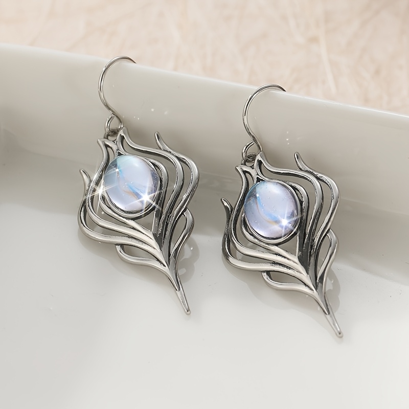 E-shop Vintage Kupfer Handwerkskunst Ohrringe mit künstlichem Mondstein, Damen Bohemian Style Hakenohrringe