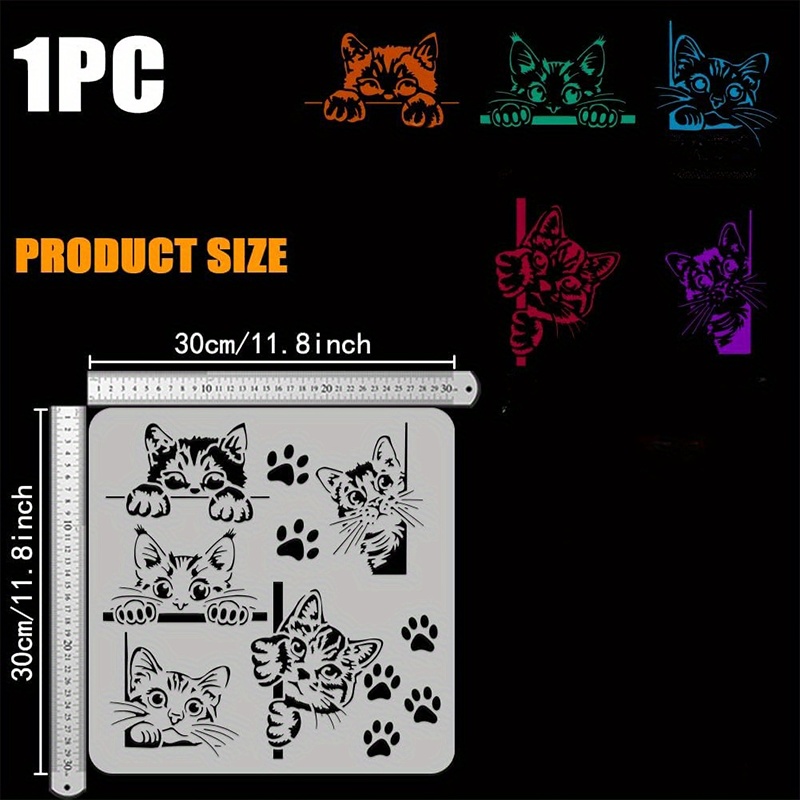 Peeking Cat Stencil, Large Reusable Plastic Craft Template