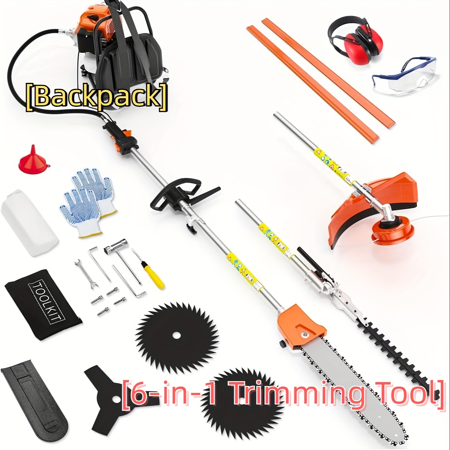 TEMU Christmas Gifts - 6in 1 52cc Gas Weed , 2-stroke Backpack Gas Pole Saw, Adjustable Hedge Trimmer, Quality Brush Cutter With 4 Types Of Mowing