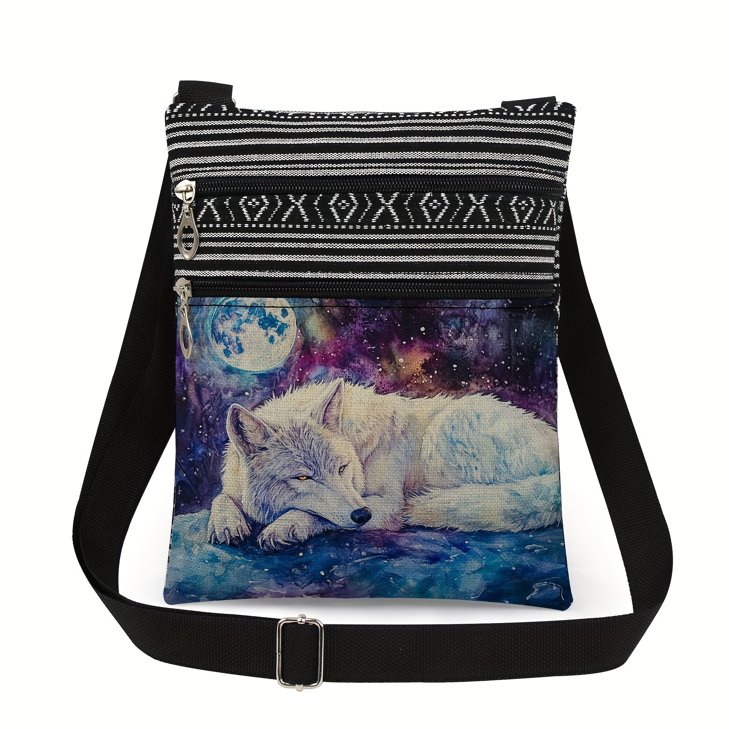 

( Stripes In Random Positions) Wolf Print Men's Crossbody Bag