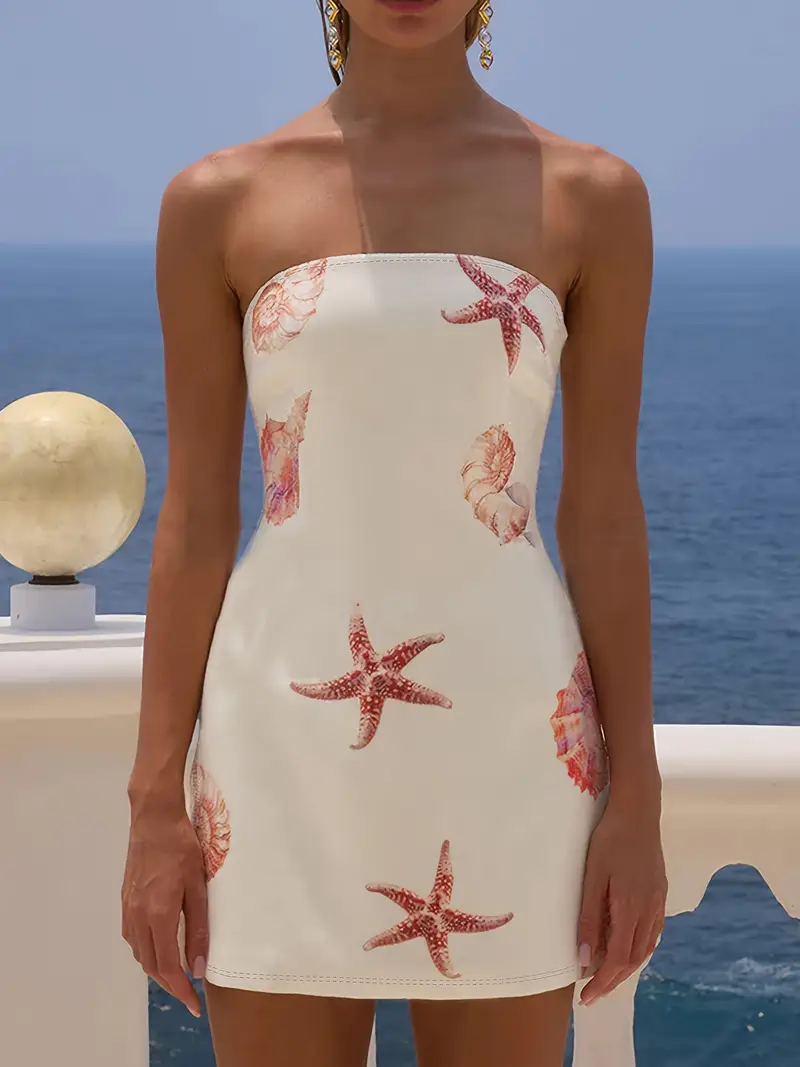 digital printed mini dress beige shell pattern women elegant - Temu Mauritius digital printed mini dress beige shell pattern women elegant - Temu Mauritius