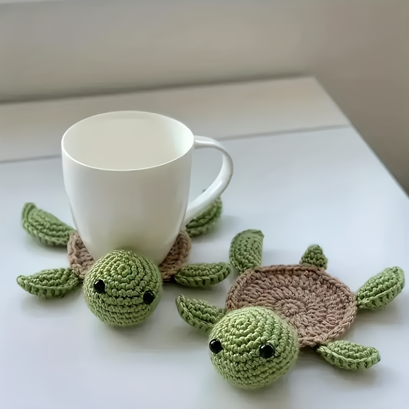 

1pc Crochet Tortoise Coasters For Drinks, Funny Handmade Woven Coaster Set, Cute Turtle Shaped Mug Cup Mat Table Desk Decoration Housewarming Gift