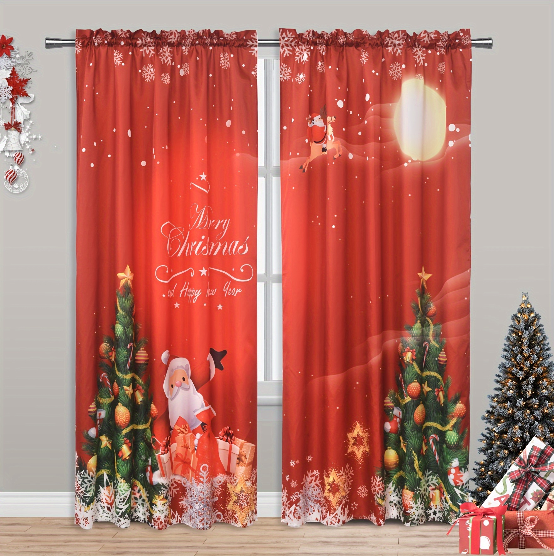 cortinas navidad piezas impresión santa decoración Temu