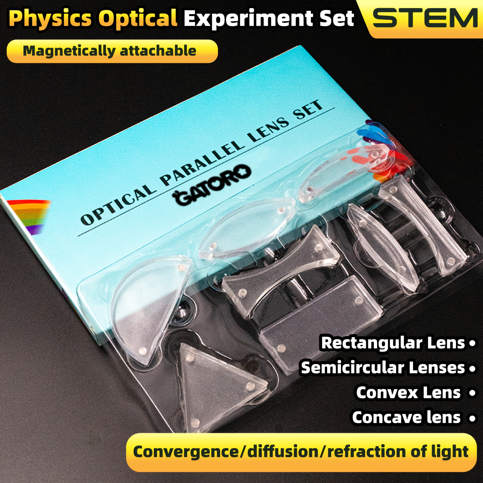 Eisco Optical Glass Lens Set – 3 Double Convex, 3 Double Concave, 75mm Diameter – FSC1019
