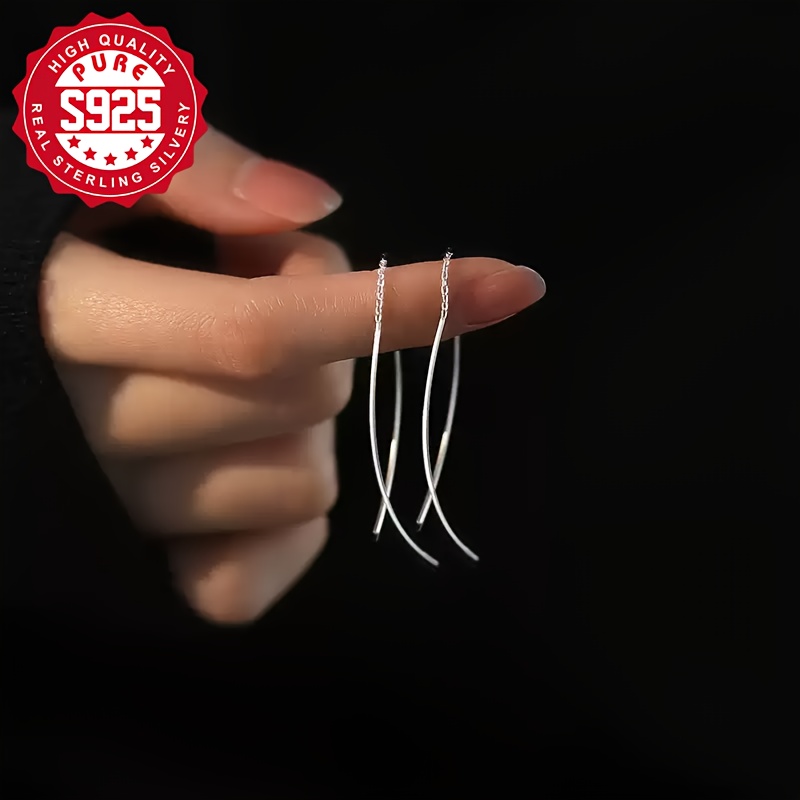 S925 Sterling Silver Wire Hoop Earrings, Lightweight Fashionable