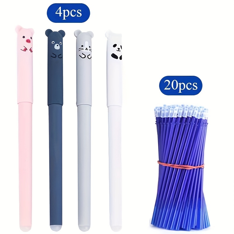 Image of 4pcs/24pcs/26pcs, Gel Pen 4pcs/24pcs/26pcs Set/bear Erasable Pen Set, Blue And Black Erasable Neutral Pen, Full Needle Tube 0. Cartoon Cute Student Pen Refill