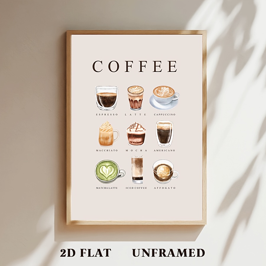 TEMU Koffievariëteiten Poster, Canvasprint voor Cafeïneliefhebber, Vintage Muurkunst, Modern Kunstwerk Muurschildering, Geschikt als Cadeau, Huis- en