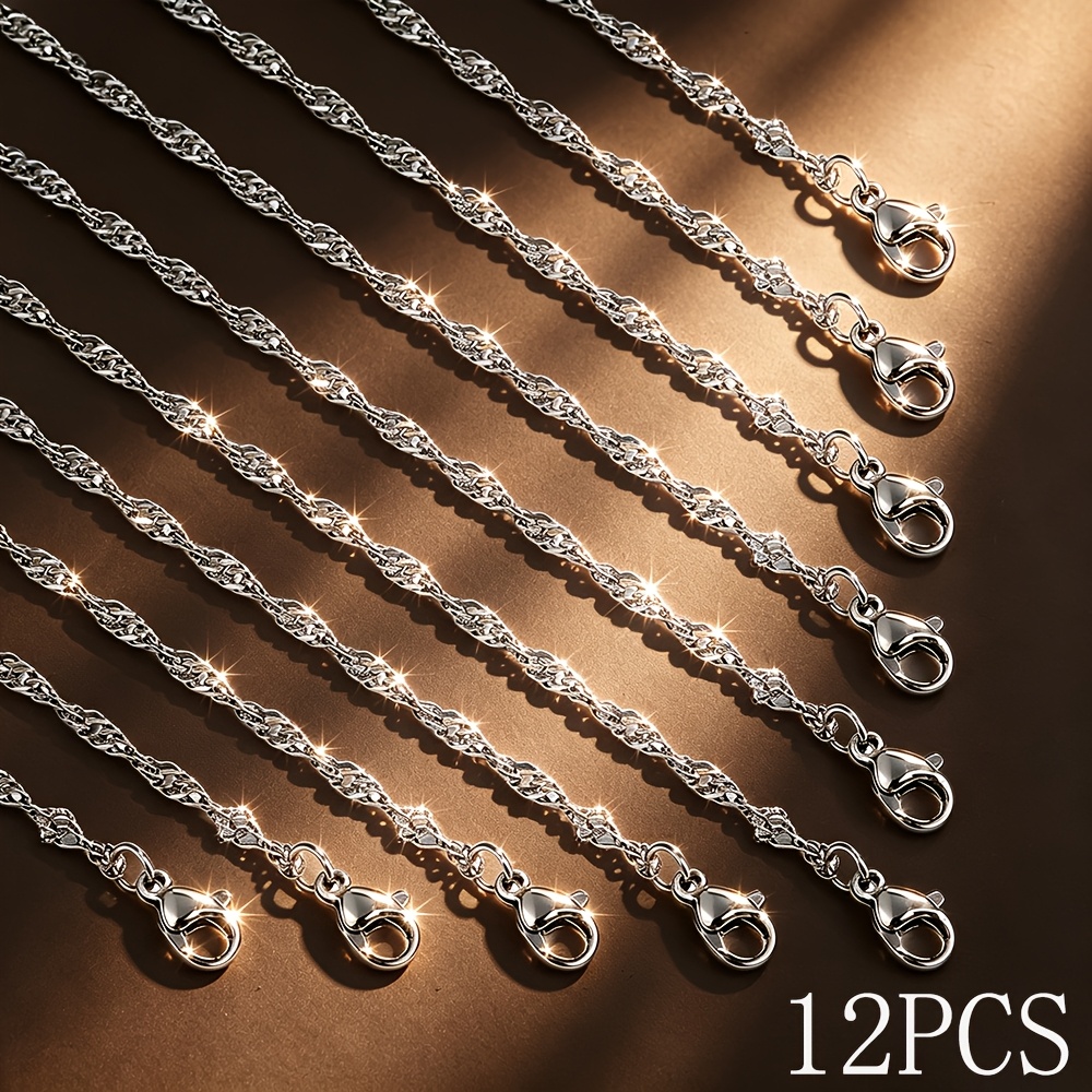 TEMU 12 piezas/paquete Collar de Acero Inoxidable con Ondas de Agua, Cadena de Extensión de de +5Cm/1.96 Pulgadas, Material Hipoalergénico Duradero e