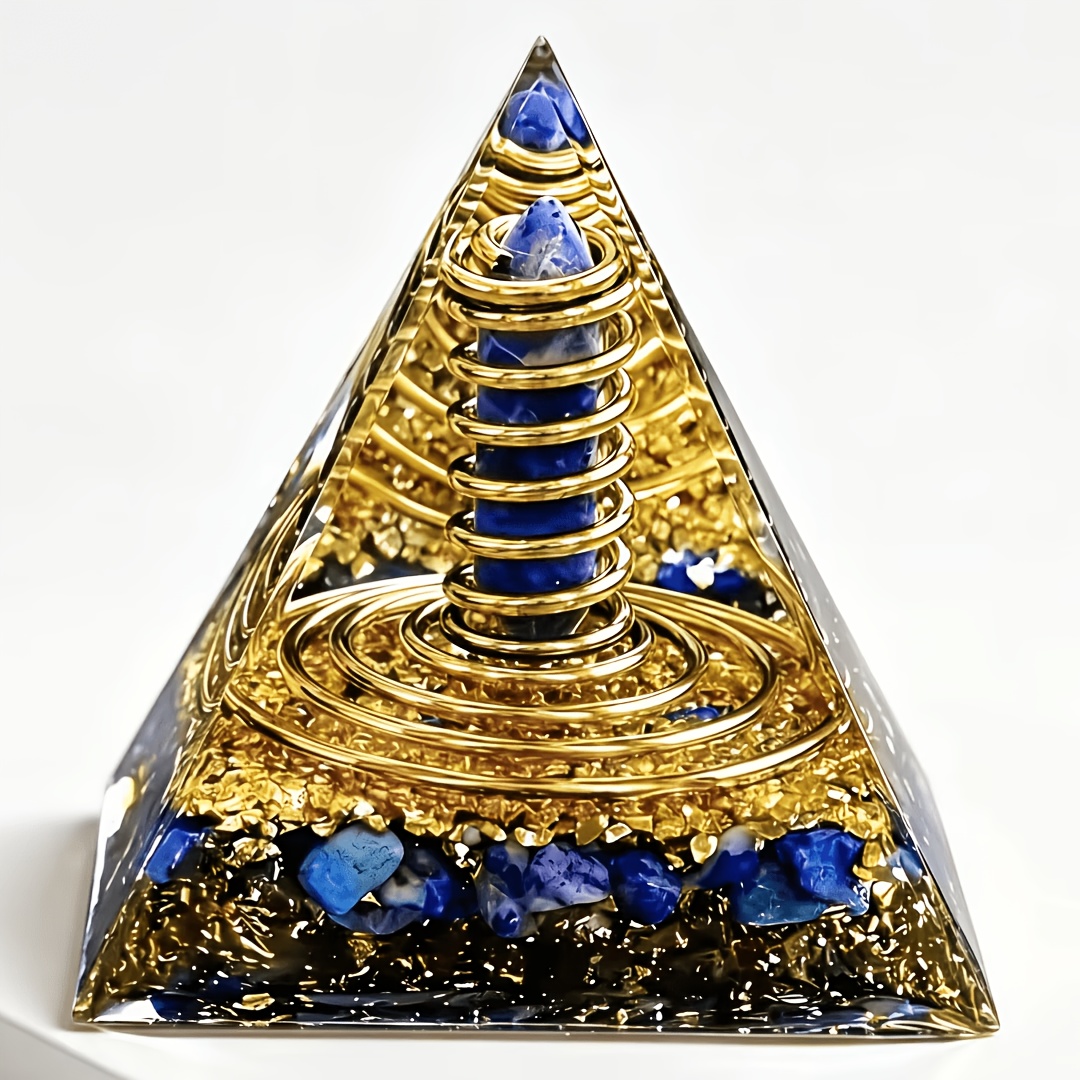 TEMU 1pc Blue Lapis Double-pointed Item, Organg Pyramid, Indoor Decorative Crystal Ornaments, Natural Stone Gifts, Decorative Handicrafts