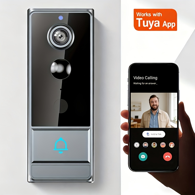 TEMU Sonnette fil, vidéo intelligent, caméra de sonnette fil avec détection de personne PIR, sonnette de sécurité WiFi avec caméra, audio