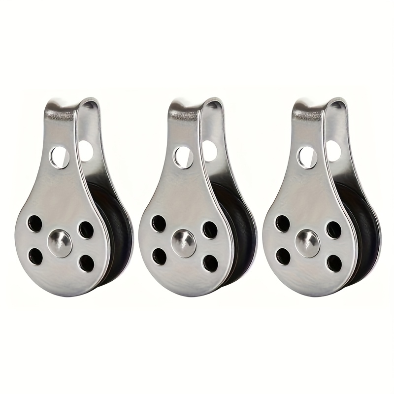 TEMU 3pcs Stainless Steel Single Pulley Wheel, Center Hole – Suitable For Sailing, Marine, Industrial, Construction, Durable, , Smooth End, Sturdy